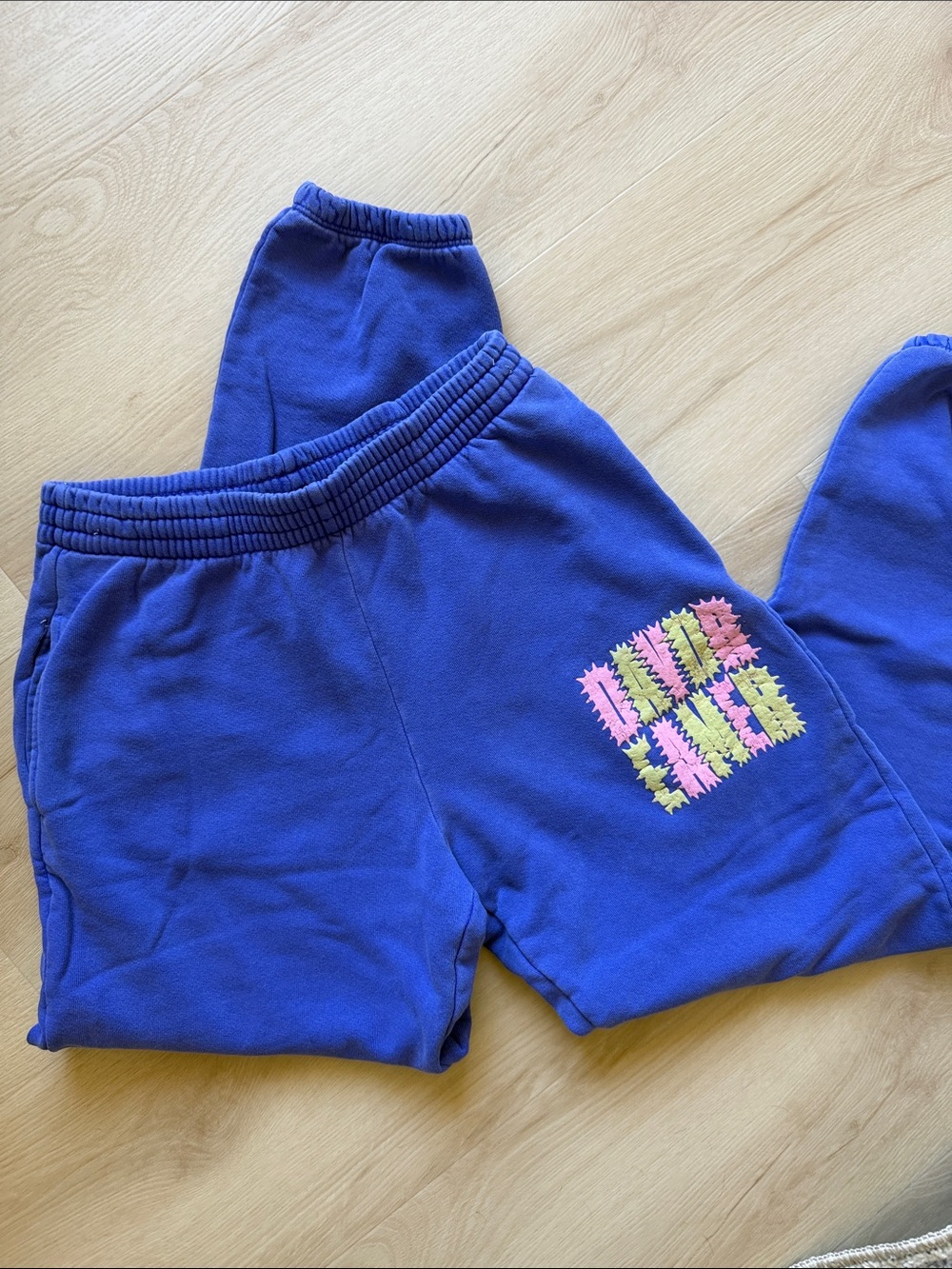Daydreamer Royal Blue women XS Sweatpants with Pink & Lime Patch with pockets